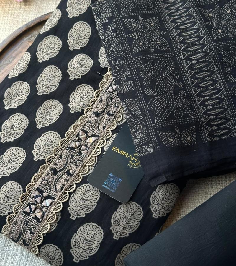 Elegant Chanderi Silk Suit Set - Jet Black