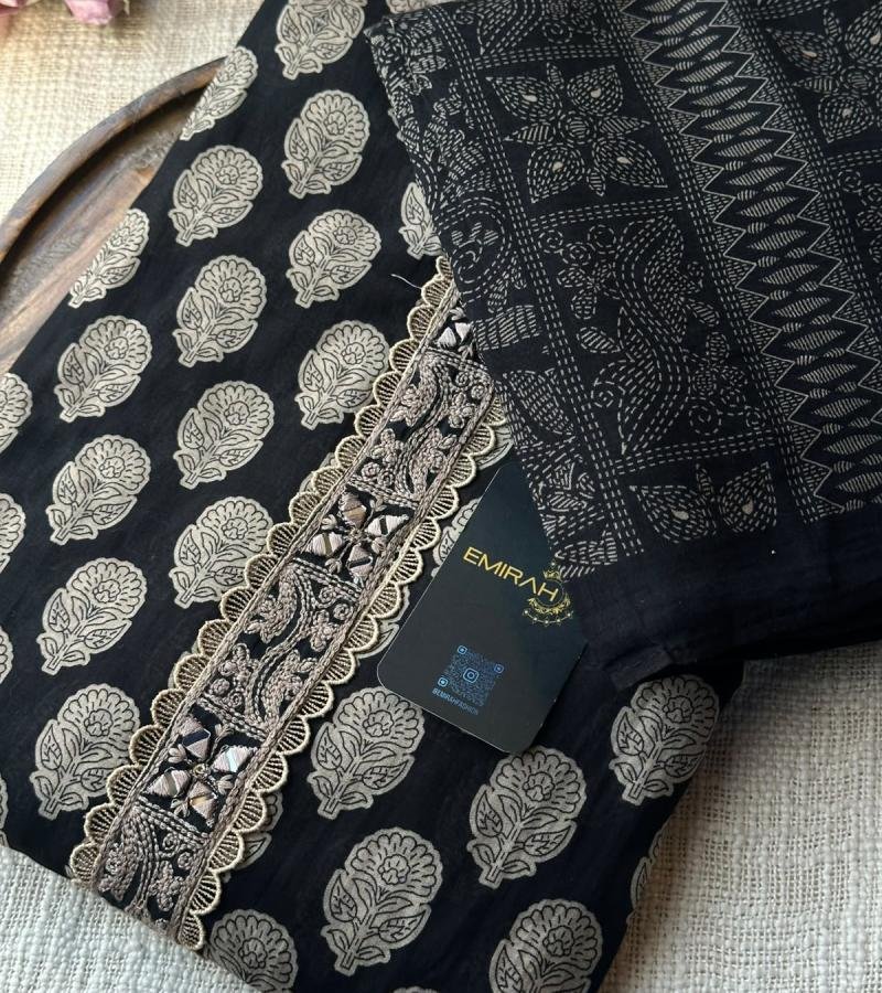 Elegant Chanderi Silk Suit Set - Jet Black