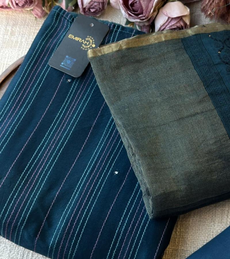Premium Maheshwari Silk Suit Set - Royal Blue