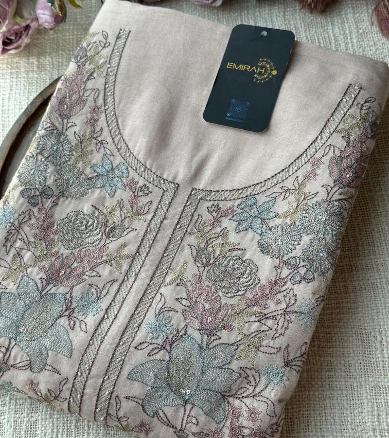 Premium Linen Embroidered Suit  - Rose Pink