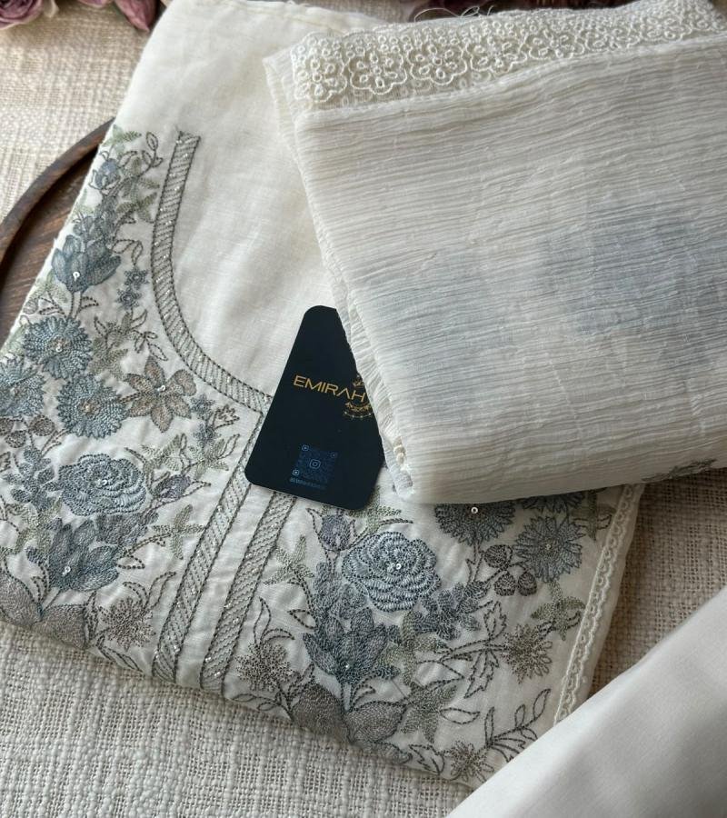 Premium Linen Embroidered Suit  - Charcoal Grey