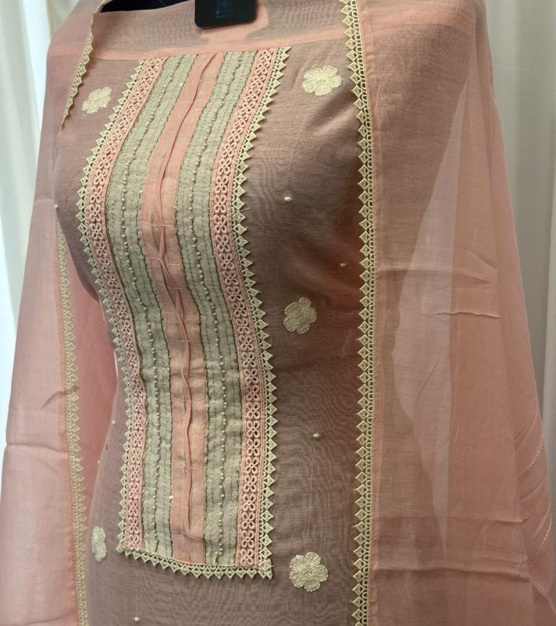 Premium Mul Chanderi Suit Set - Rose Pink