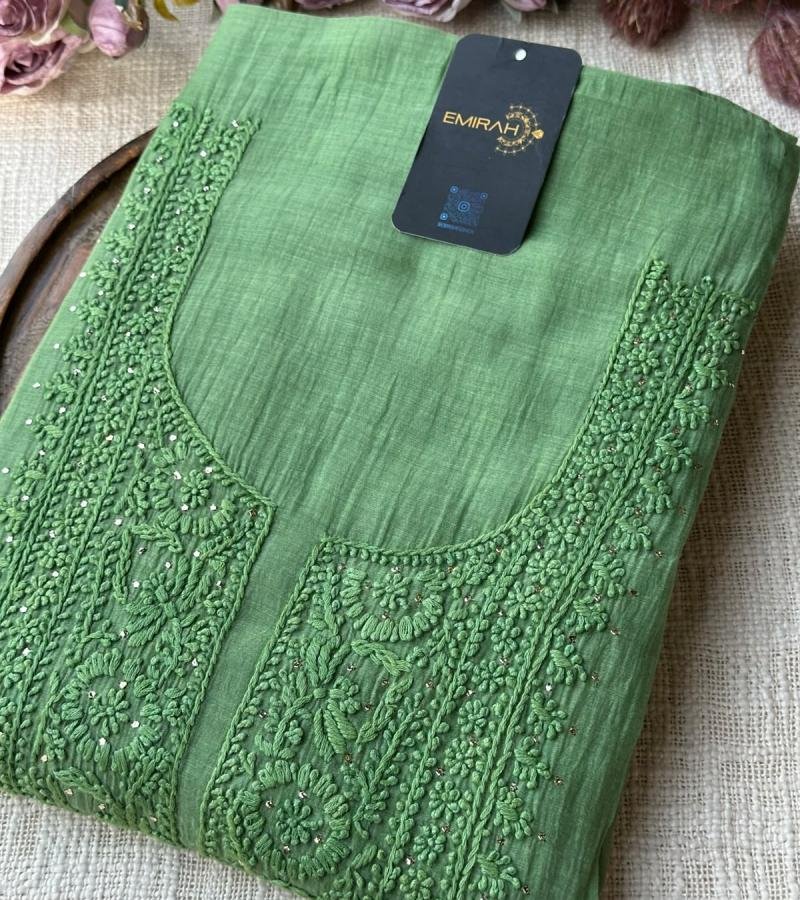 Elegant Mul Chanderi Suit Set - Emerald Green