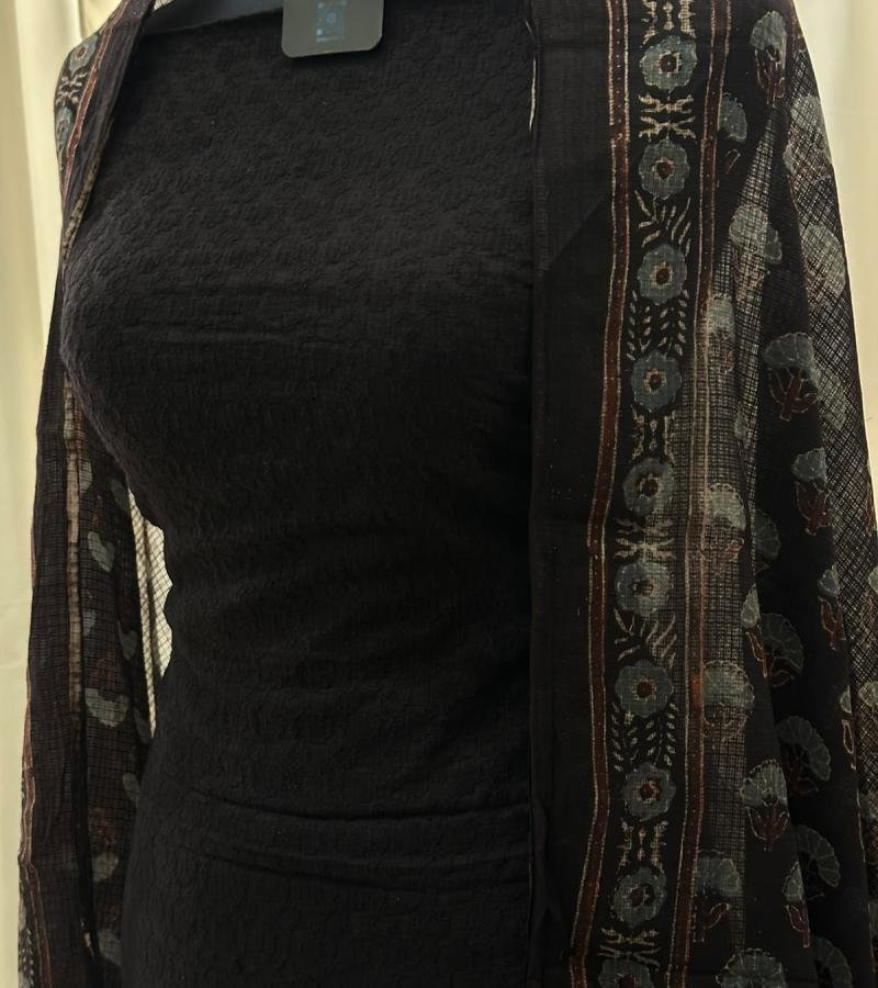 Elegant Ajrakh Kota Suit Set - Jet Black