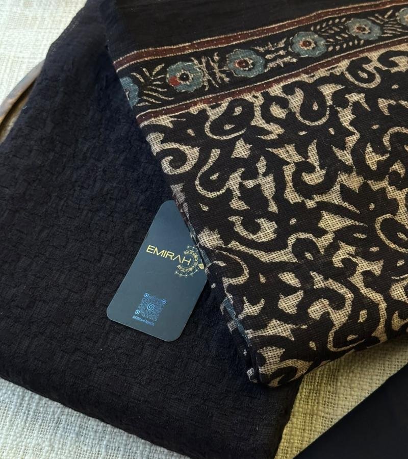 Elegant Ajrakh Kota Suit Set - Jet Black