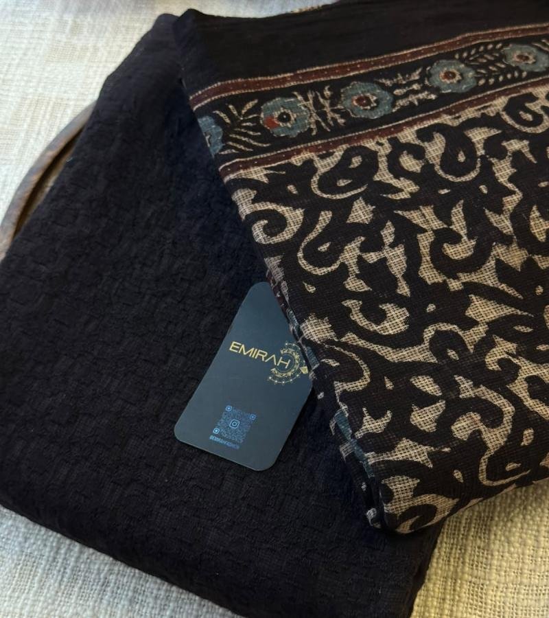 Elegant Ajrakh Kota Suit Set - Jet Black
