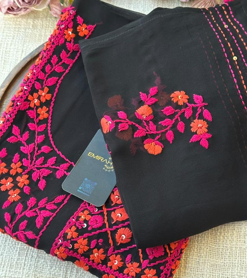 Premium Georgette Embroidered Suit Set - Jet Black