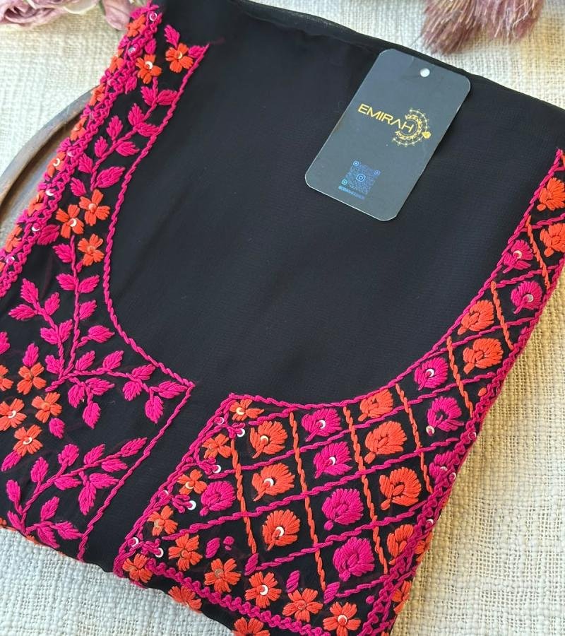 Premium Georgette Embroidered Suit Set - Jet Black