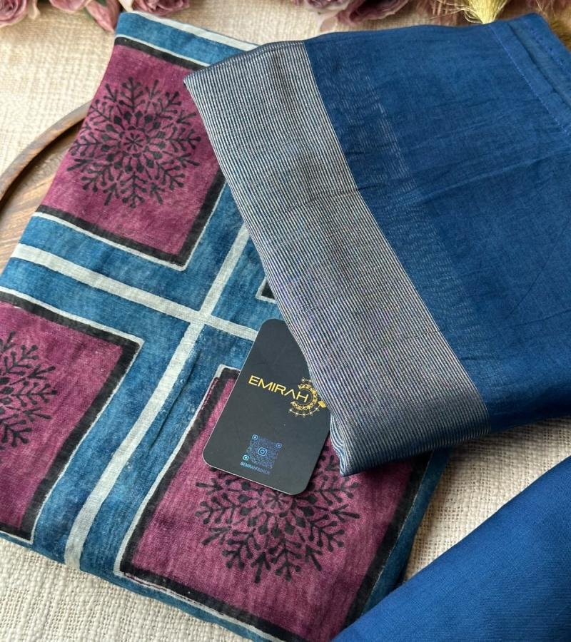 Maheshwari Silk Printed Suit - Royal Blue