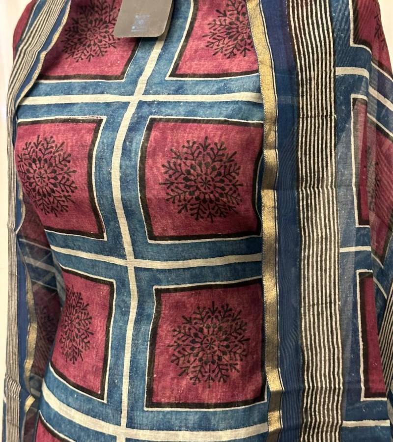 Maheshwari Silk Printed Suit - Royal Blue