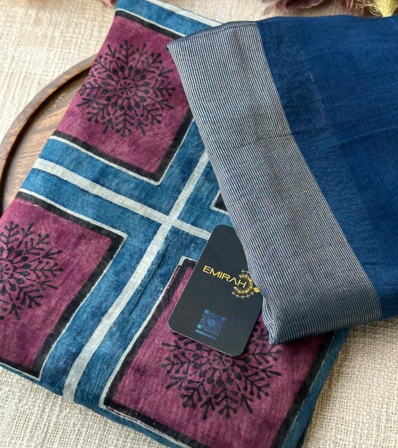 Maheshwari Silk Printed Suit - Royal Blue