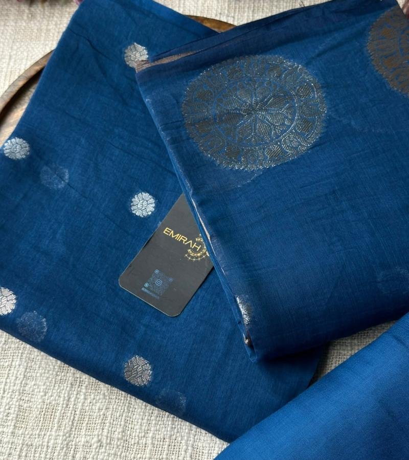 Royal Blue Mul Chanderi Suit - Royal Blue