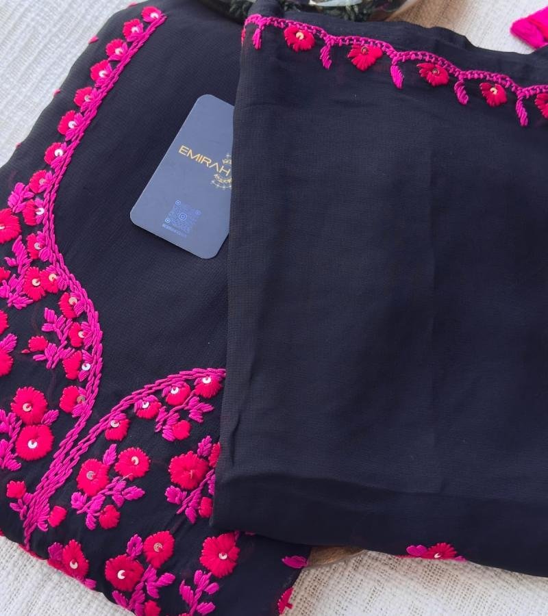 Elegant Embroidered Georgette Suit - Jet Black