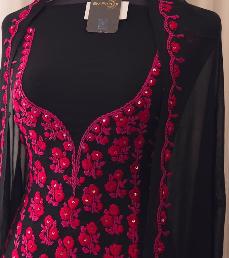 Elegant Embroidered Georgette Suit - Jet Black