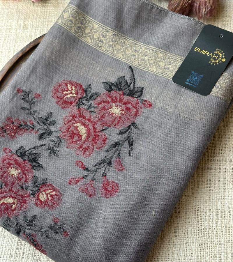 Elegant Chanderi with Jamdani Weaving - Charcoal Grey