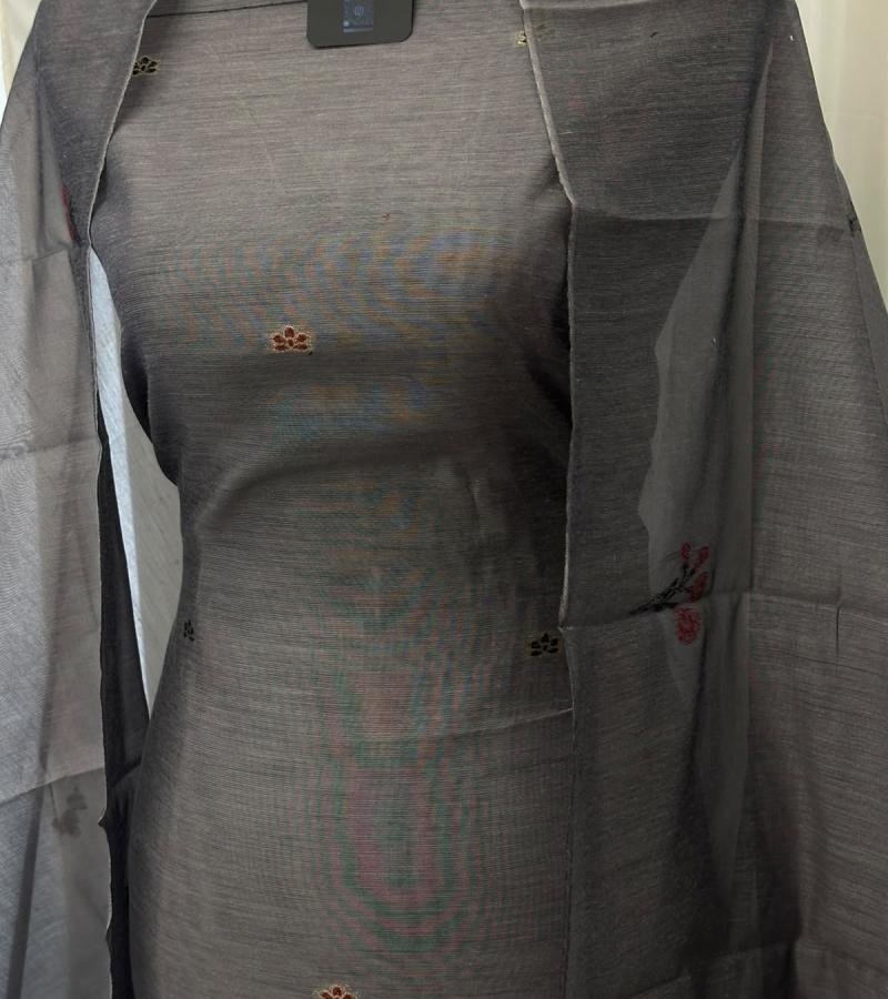 Elegant Chanderi with Jamdani Weaving - Charcoal Grey