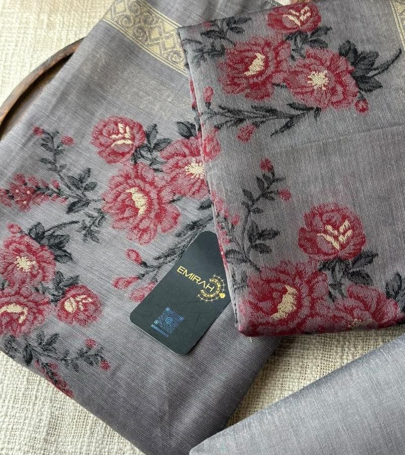 Elegant Chanderi with Jamdani Weaving - Charcoal Grey