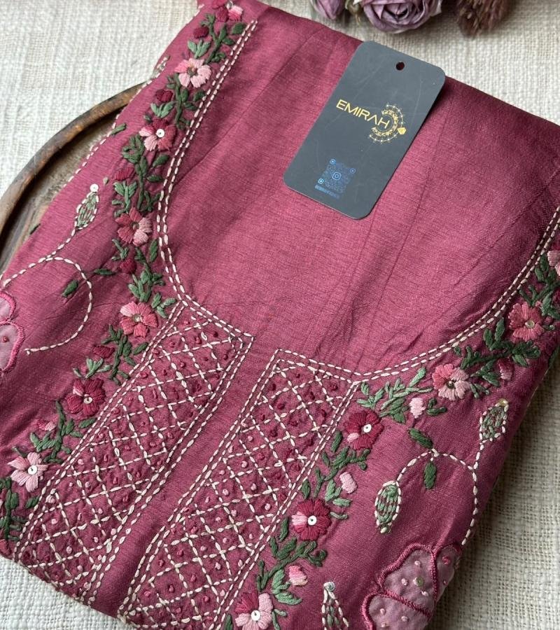 Dola Silk Floral Embroidered Suit  - Rose Pink