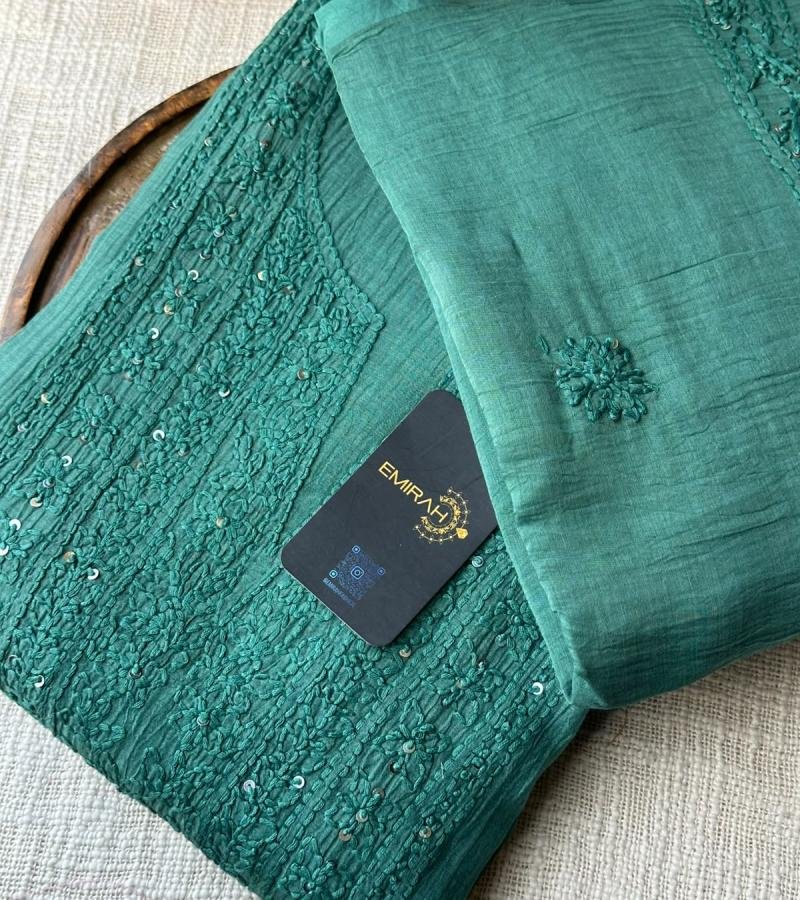 Mul Chanderi Suit  - Emerald Green