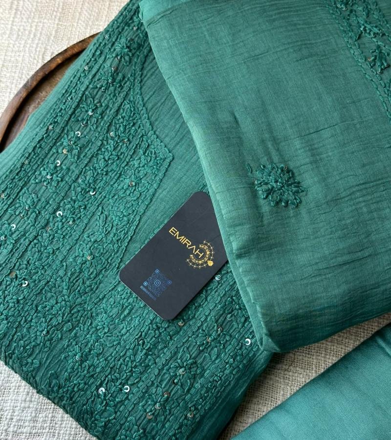 Mul Chanderi Suit  - Emerald Green