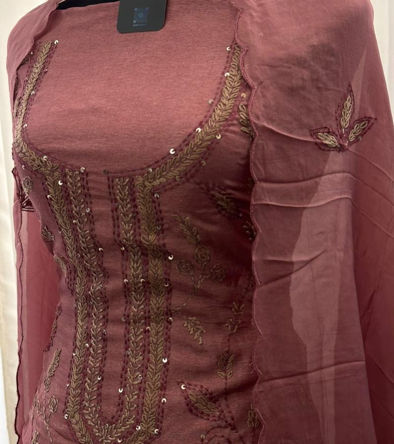 Silk Chanderi Suit - Rose Pink