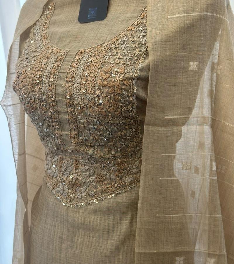 Chanderi with Jamdani Weaving - Gold
