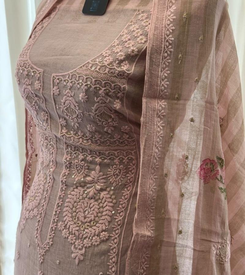 Mul Chanderi – Pastel Floral Grace - Rose Pink