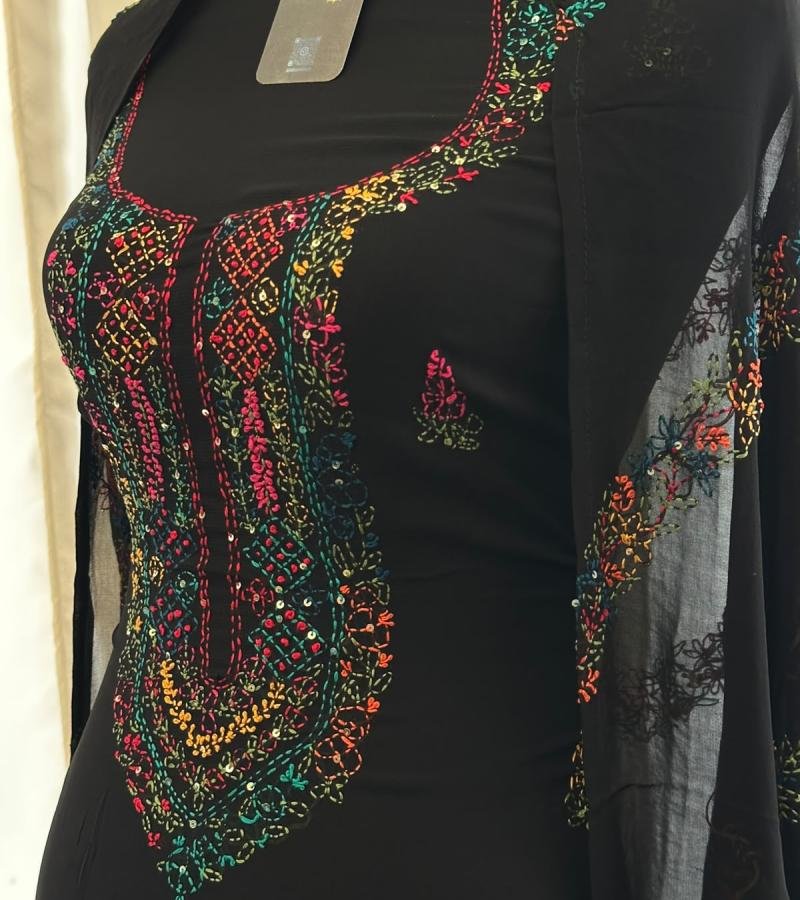 Georgette – Vibrant Embroidered Elegance - Jet Black