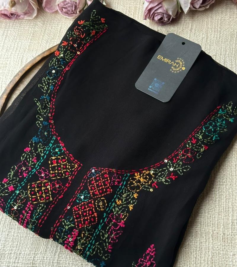 Georgette – Vibrant Embroidered Elegance - Jet Black