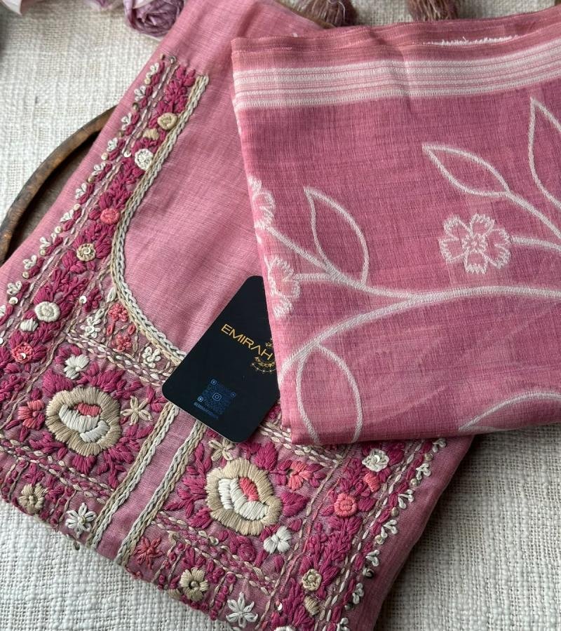 Chanderi with Jamdani Weaving ✨ - Rose Pink