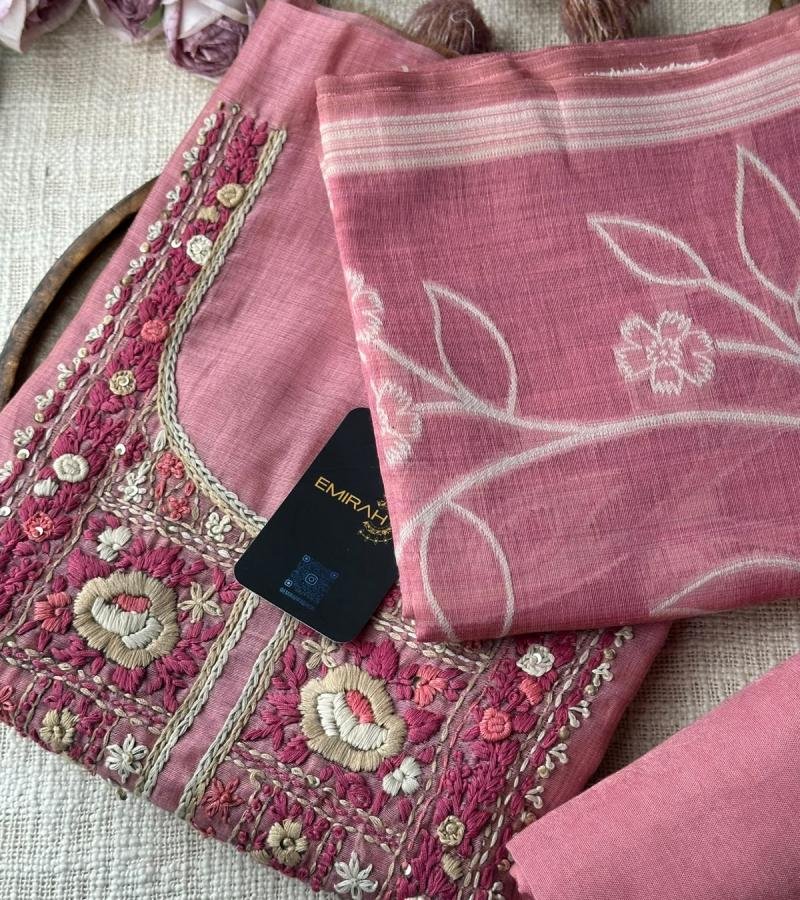 Chanderi with Jamdani Weaving ✨ - Rose Pink