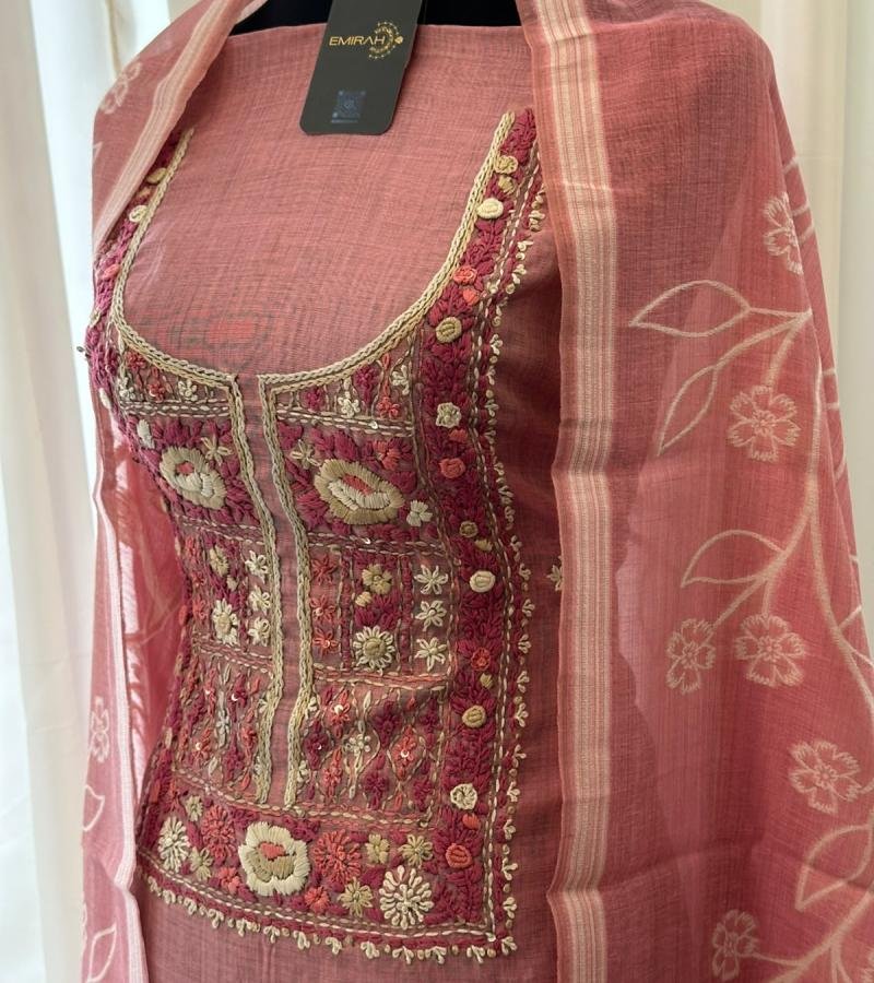 Chanderi with Jamdani Weaving ✨ - Rose Pink