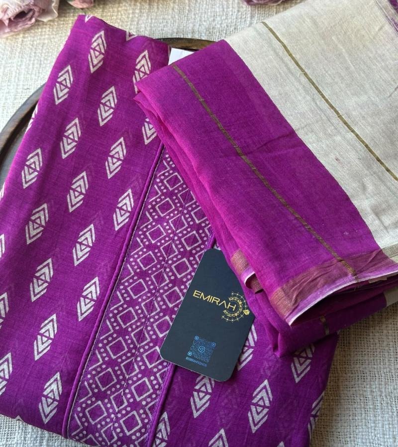 Royal Gadwal Silk Suit - Rose Pink