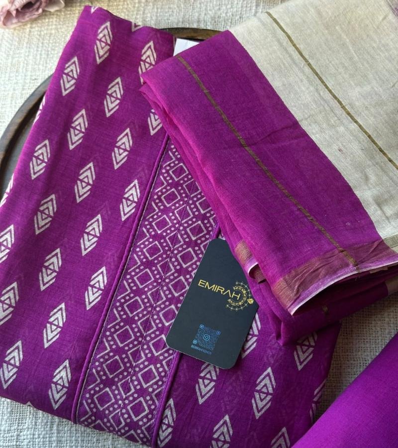 Royal Gadwal Silk Suit - Rose Pink