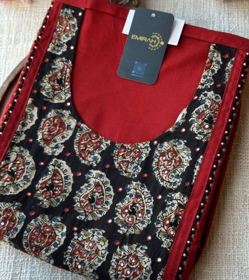 Crimson Kalamkari Cotton Suit  - Mixed Colors
