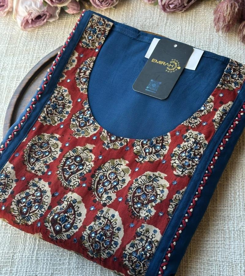 Crimson Kalamkari Cotton Suit  - Mixed Colors