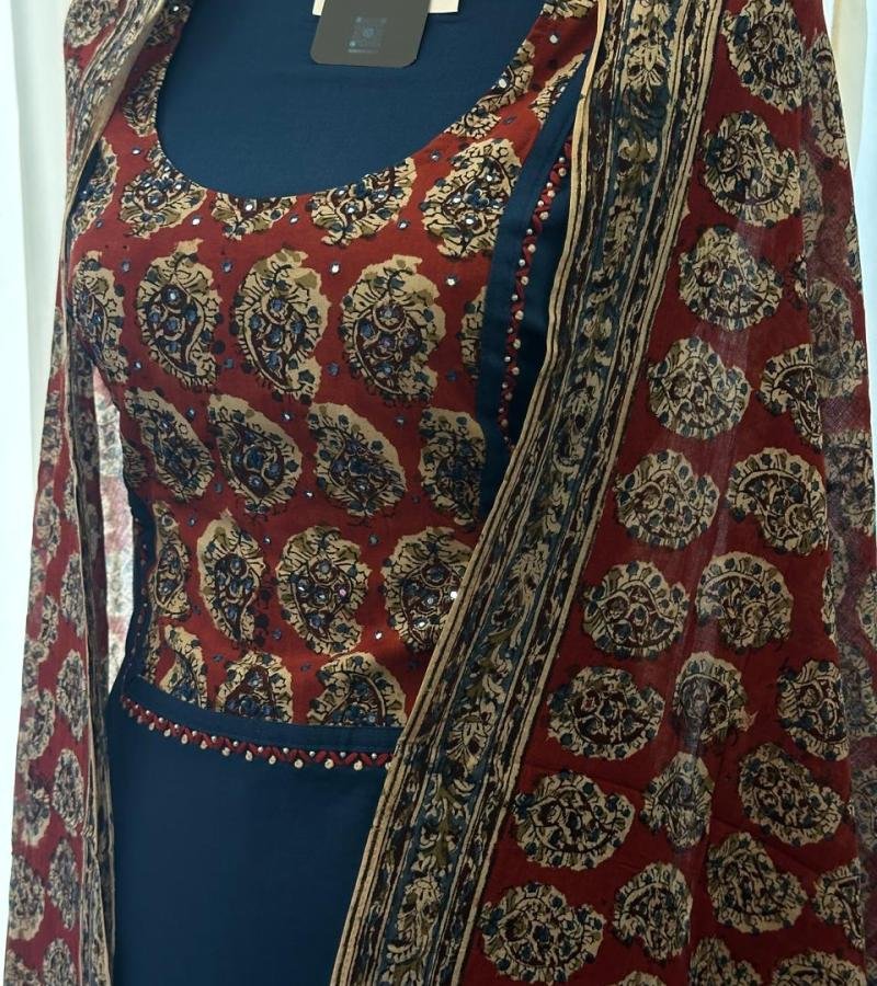 Crimson Kalamkari Cotton Suit  - Mixed Colors