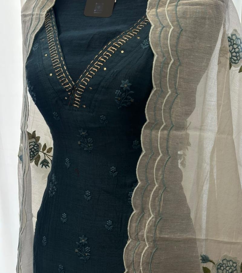 Teal Mul Chanderi Elegance  - Mixed Colors