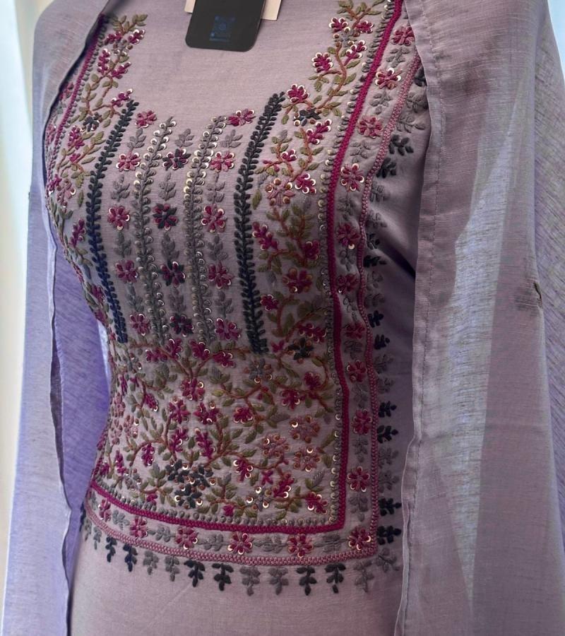 Lavender Mul Chanderi Suit - Mixed Colors