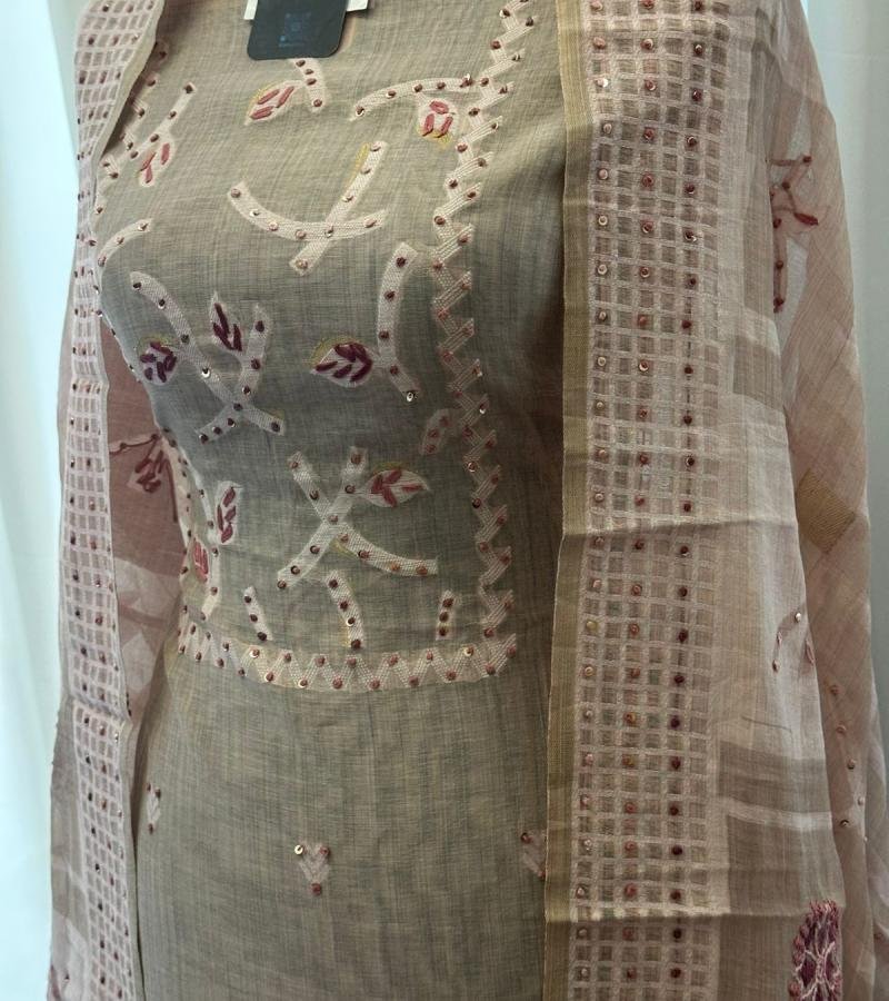 Peachy Blush Mul Chanderi Suit - Rose Pink