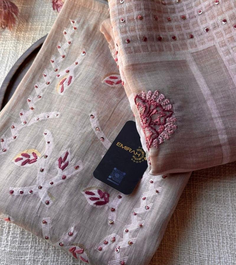 Peachy Blush Mul Chanderi Suit - Rose Pink