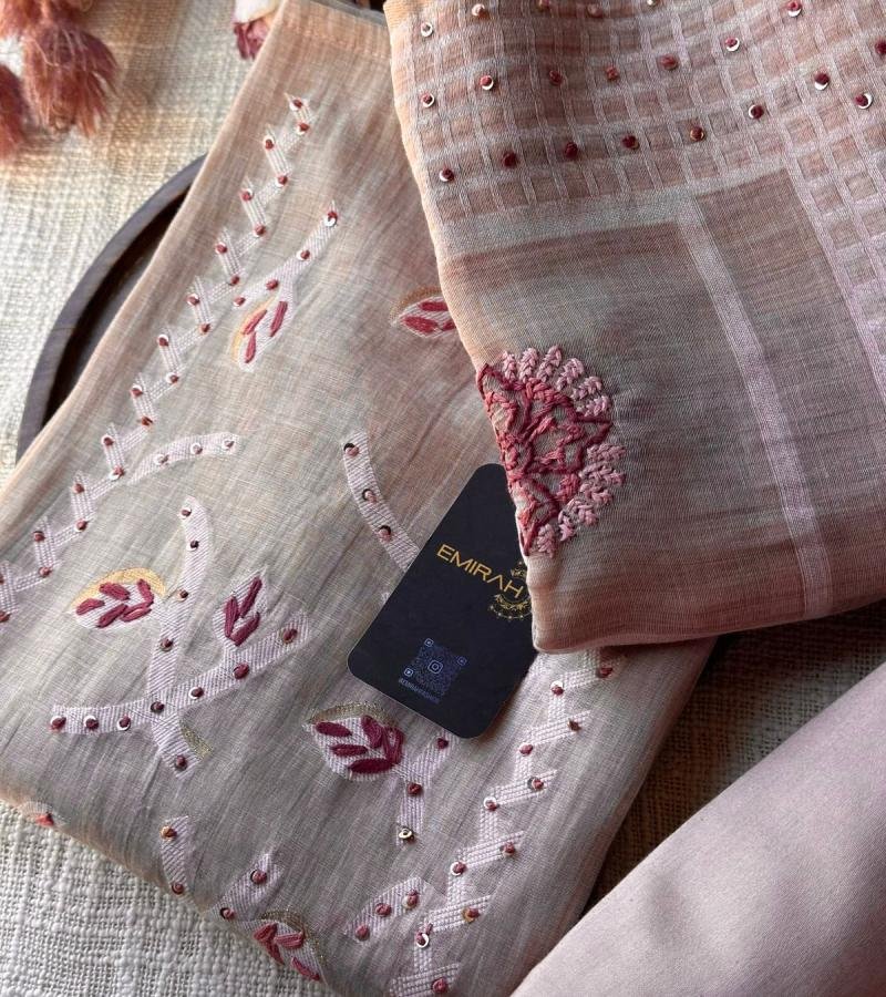 Peachy Blush Mul Chanderi Suit - Rose Pink