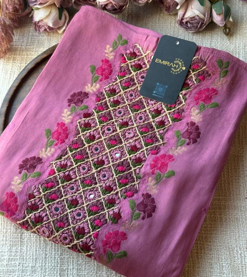 Berry Pink Mul Chanderi Suit - Rose Pink