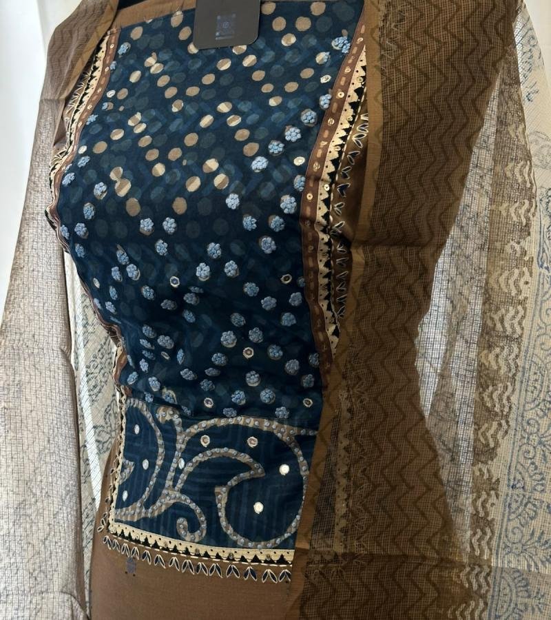 Handloom Cotton Suit – Deep Teal & Chocolate - Mixed Colors