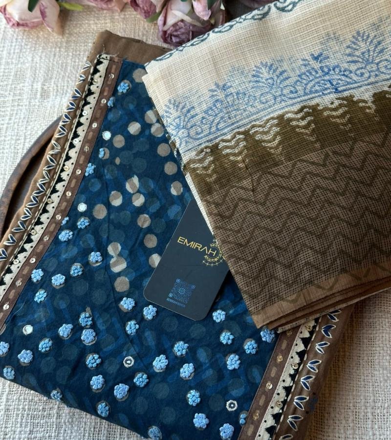 Handloom Cotton Suit – Deep Teal & Chocolate - Mixed Colors