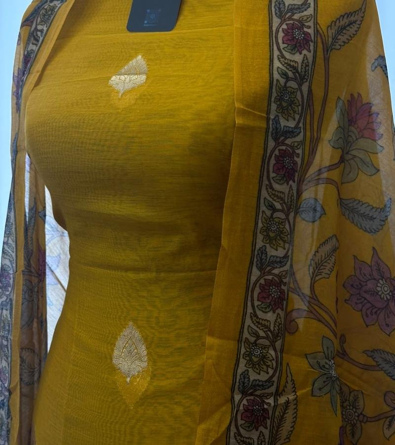  Mustard Mul Chanderi Suit Set - Mixed Colors