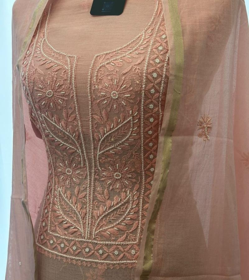  Blush Pink Mul Chanderi Suit Set  - Rose Pink