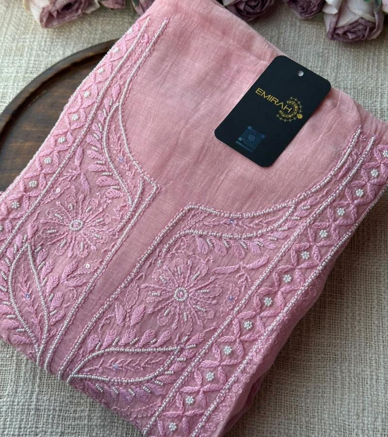  Blush Pink Mul Chanderi Suit Set  - Rose Pink