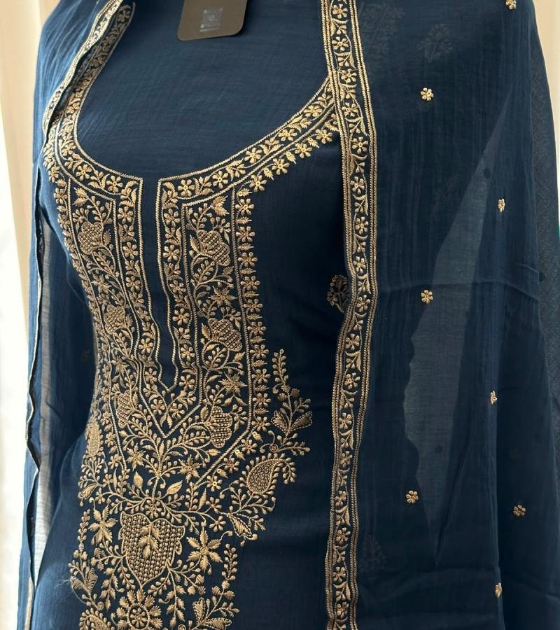  Mul Chanderi Suit - Royal Blue