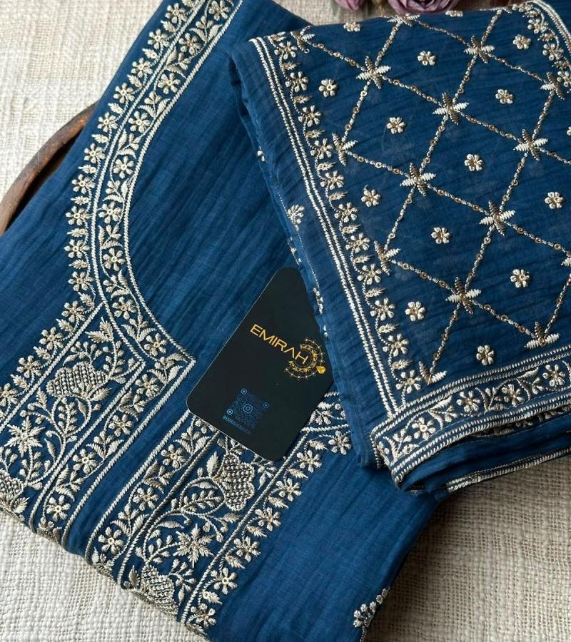  Mul Chanderi Suit - Royal Blue